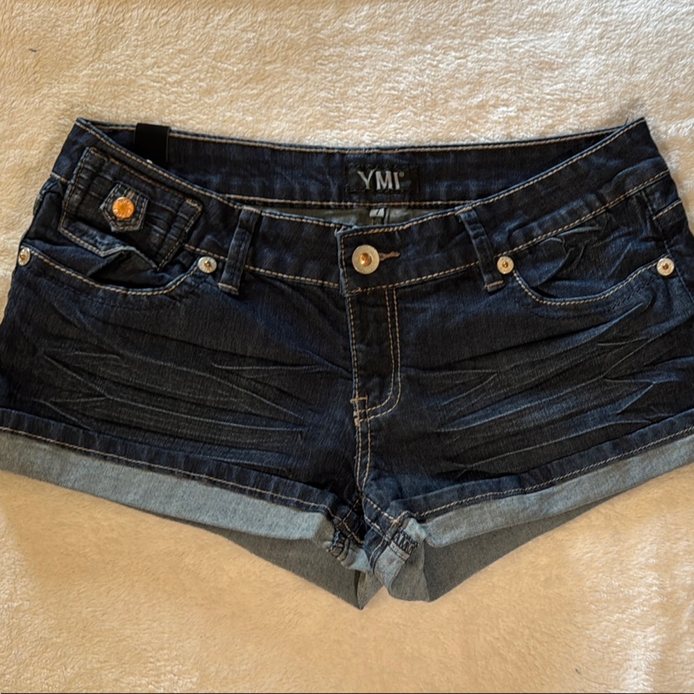 YMI Blue Jean Shorts with Rolled Cuffs and Distressed Look